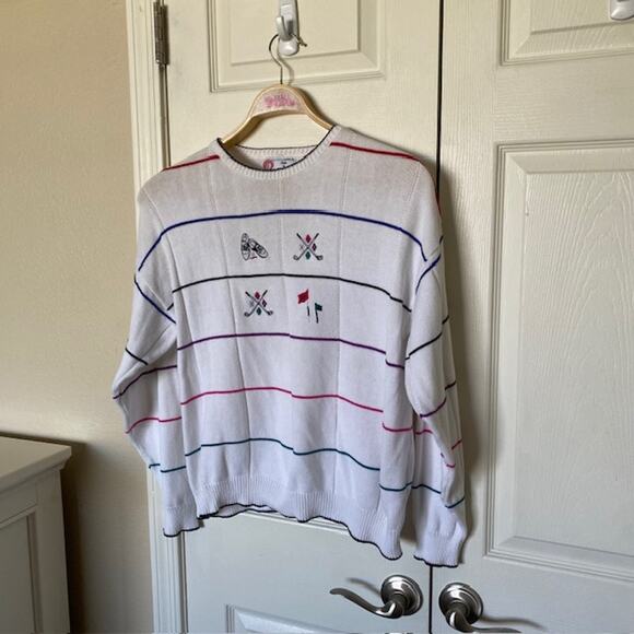 VINTAGE Isle of Cotton Crewneck Pullover Sweater Embroidered Men's Medium - Picture 11 of 11